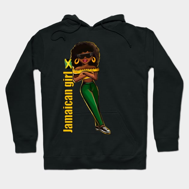 Jamaican girl 2 in the colours of Jamaican flag in black green and gold. The best of Jamaica Hoodie by Artonmytee